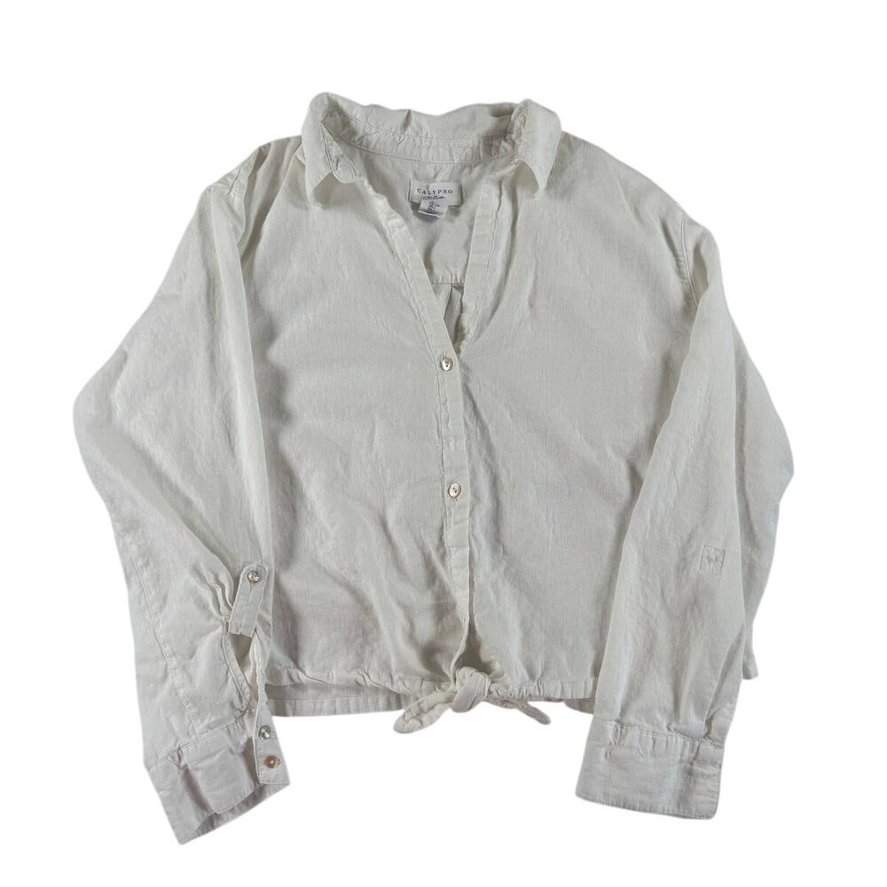 Calypso St Barth Women's Beachy Button Up Tie Crop Top - White - Large